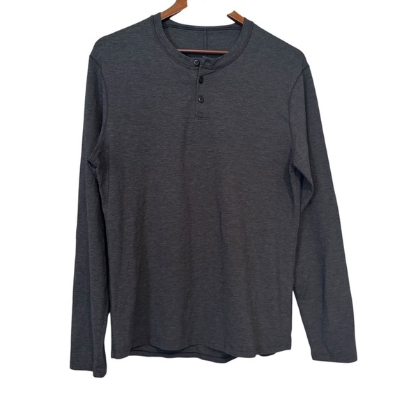 Men's Lululemon Dark Gray Long Sleeve Henley Tee Relaxed Fit - Picture 1 of 5